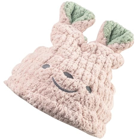 CHILDWEET Hair Drying Hat, Super Absorbent Quick-dry Towel Cap, Soft Pink Happy Face Bathing Supplies for Newborn Boys and