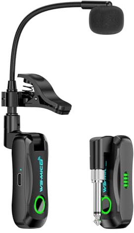 Walmeck Microfono per Strumenti Wireless per Sassofono, Accoppiamento Automatico Audio HD a Bassa Latenza.Ricaricabile a 360 Gradi Flauto Sassofono