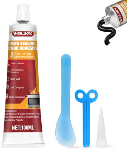 WEILAOK High Temperature Silicone Sealant, Heat Resistant Glue, Black Heat Resistant Silicone, Oven Glue for Sealing Glass Cooktops, Fireplace, Grill, Microwave Kitchen Fittings, 100ml