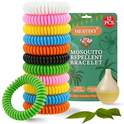 Mosquito Repellent Bracelet 12 Pcs, Adjustable Band, Deet Free Travel Essentials, Insect Repellent Bracelet - 350 Hours Mosquito Repellent, Natural Anti-Mosquito Suitable for All Ages.
