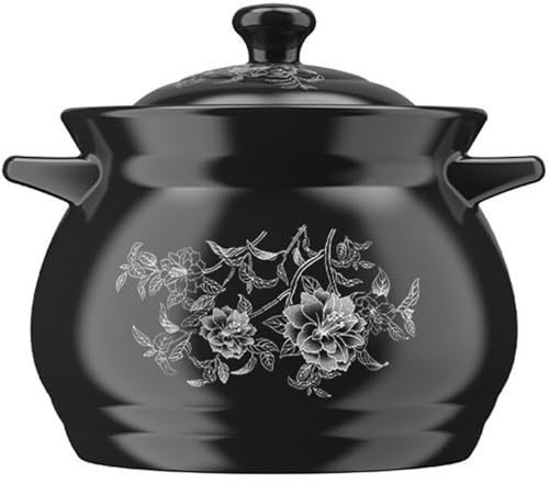 Pentola in ceramica, Pentole nere con coperchio, for stufato, pentola resistente al calore, in terracotta(5.5L/5Quarts)