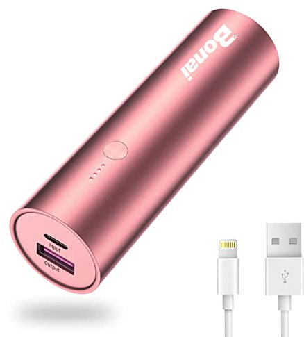 Bonai Portable Charger For iPhone With Charging Cable 5000mAh, Portable Phone Charger Power Bank For iPhone 11 12 13 Max/Pro/XR/X/8/7/6/Plus(Rose Gold)