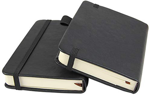 2 anteckningsböcker, 8,9 x 14 cm, inbunden anteckningsbok, med pennhållare, innerfickor, tjockt linjerat papper, 100 g/m², svart