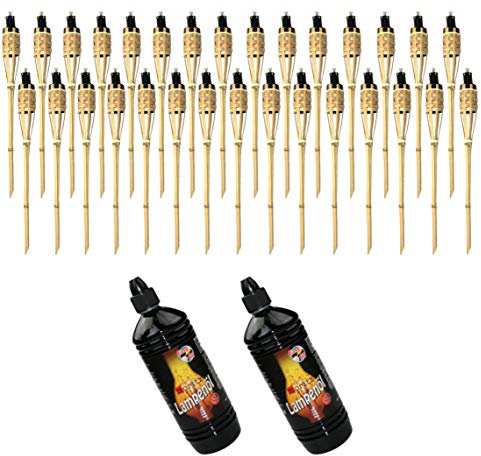 Moritz 30x Bambusfackeln Fackel Deluxe 90 cm Standard Natur + 2X 1000ml Lampenöl Gartenfackel Ölfackeln Garten Deko Öllampe Wegleuchte