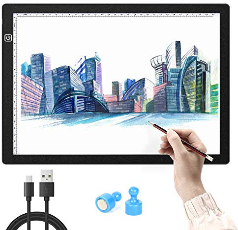 Leuchttisch,A4 LED Leuchttischt Augenschutz LED Licht Pad A4 LED Zeichnung Pad Leuchttisch Leuchtplatte Tragbare Light Pad Helligkeit dimmbar mit USB Kabel Malen Pad Leuchtkasten