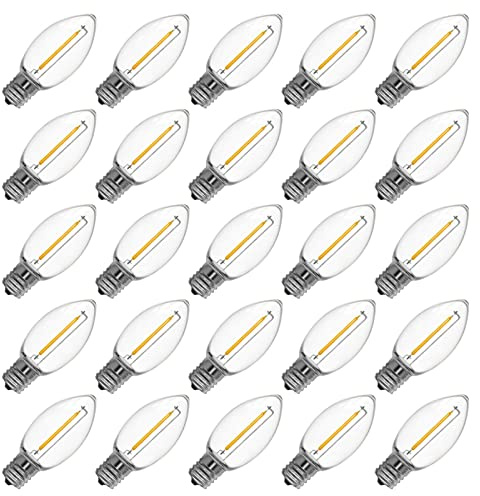 Meconard C9 Led Replacement Christmas Light Bulb, 25 Pack C9 Shatterproof Led Bulbs for Christmas Outdoor String Lights, E17 Intermediate Base, Commercial Grade Holiday Bulbs, Warm White