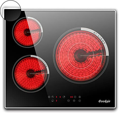 Cooksir Table de Cuisson Vitrocéramique 3 Feux, 5700W, Plaque électrique Encastrable 60CM, Plaque Vitrocéramique 3 Foyers avec Cadre en Bord Inox, Zone à Triple Anneau, Minuterie, Pas de Prise, 240V