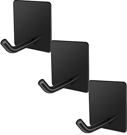 Aufklebende Haken Schwarze Handtuch Haken 3 STÜCK Hochleistungs Wandhaken Quadrat Edelstahl Selbstklebende Garderobenhaken für Küchen Badezimmer Schrank