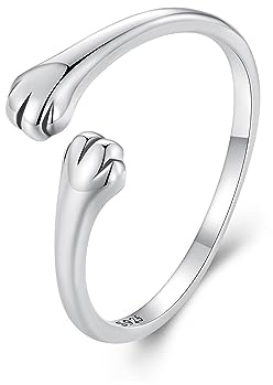 Qings Katze Verstellbarer Ring für Damen 925 Sterling Silber Schwarz Katze Ringe Offener Süß Tier Rings, Schöne Schmuck Katzen Geschenk für Frauen Mädchen Frauen
