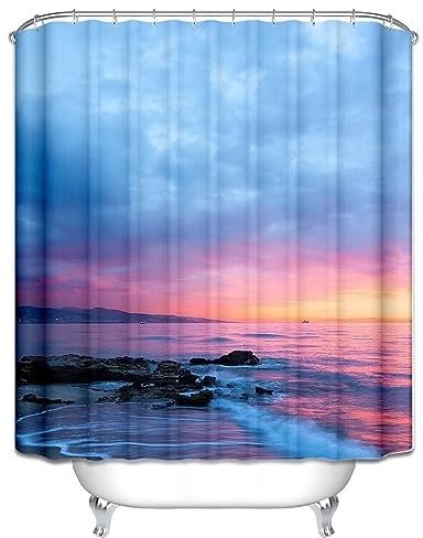 Homxi Duschvorhang Ösenringe,165 W x 180 H cm,Blau Rosa Duschvorhänge Meer und Sonnenuntergang Duschvorhang Polyester Duschvorhangringe