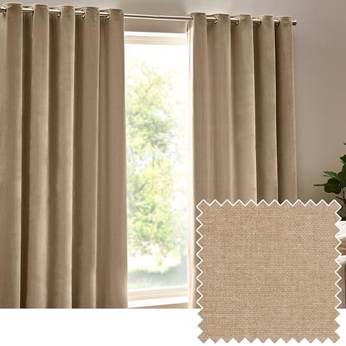 Yard Heavy Chenille Par De Cortinas con Ojales – Suave Filtrado De Luz Terciopelo Cortinas (Natural – Ancho 117 x Largo 183cm)
