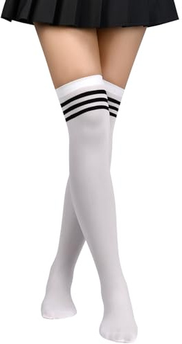 Aomig Calze Sopra Ginocchio, Lunghe Overknee Calze Taglia Unica, Calzino Gambaletto Opache Sopra il Ginocchio Calzini per Donna(Bianco)