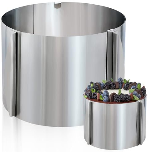 Esayeefo 15cm de Hauteur Cercle à gâteau réglable en Hauteur,Cercle à Tarte réglable,Cercle à Pâtisserie Extensible,Anneau de Cuisson en Acier Inoxydable,Convient pour Mousse, Desserts de fête