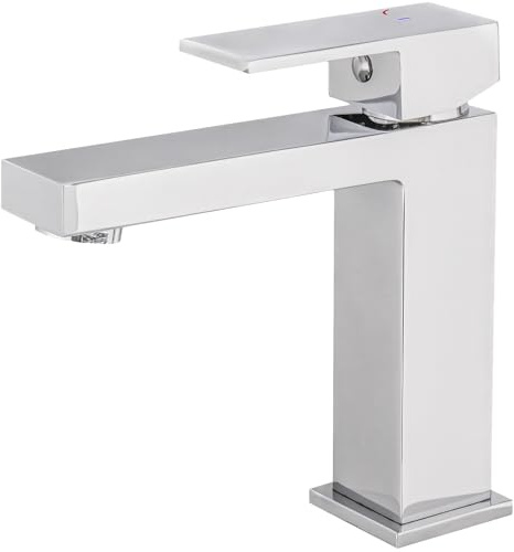VALAZ Rubinetto Bagno Lavabo Cromo | Apertura a Freddo, Miscelatore Lavabo Bagno Acqua Fredda e Calda, Risparmio Acqua | Installazione Facile e Veloce | Ottone, Inossidabile, Elegante, Serie Muga