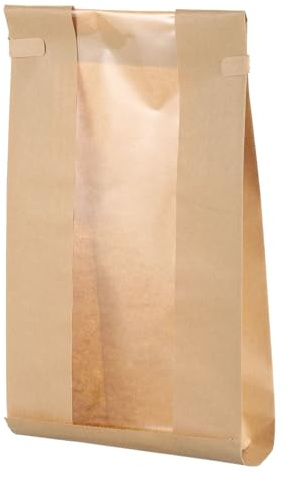 sourcing map 50pcs Bakery Bags with Window, Tin Tie Tab Lock Bags, Kraft Paper Bags for Cookies, Candy, Chocolate (Brown 9.3x4.7inch)