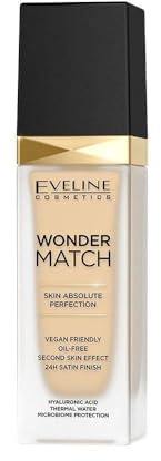 Eveline Cosmetics Wonder Match Foundation – Perfekte Deckkraft & pflegendes, seidiges Finish – Passt sich dem Hautton an – Mit Thermalwasser, Hyaluronsäure & Acai-Extrakt Mittlere bis volle Deckkraft