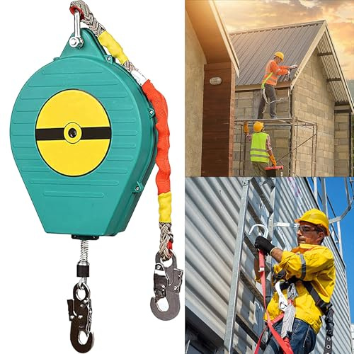 3-20m Höhensicherungsgerät Absturzsicherung Einziehbar, Fallschutz Abseilgerät, Höhensicherung Auffanggerät für Dachdecker und Gerüst, Klettern Sicherungsgerät, Belastung 150kg(Size:10m)
