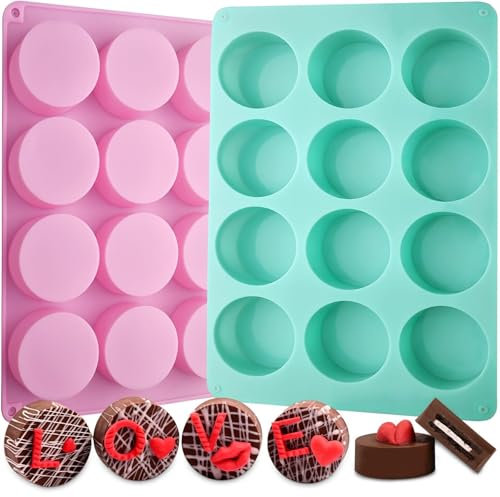 AJMDGW Moldes redondos for galletas de chocolate, 3 piezas, moldes cilíndricos de silicona for chocolate de 12 cavidades for galletas Oreo cubiertas, galletas, dulces, gelatina, mini pasteles y muffin