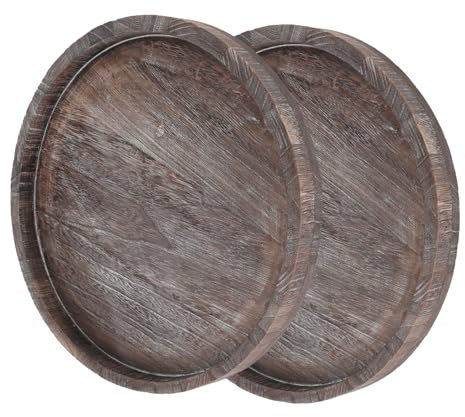 MUSISALY 2pièces Plateau Bois Rétro Plateaux Circulaires Décoratifs pour Bougies Centre De Table Et Service à Domicile
