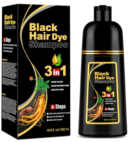 Black Hair Dye Shampoo, Champú Tinte Cabello Negro 3 en 1 para Hombre y Mujer, Champú Tinte Contra las Canas (500 ml)