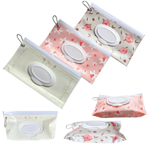 3 PCS Baby Wipes Dispenser Portable Wet Wipe Dispenser Bag，Portable Refillable Wipe Holder, Baby Wipes Container, Wipe Dispenser, Wet Wipe Carrying Case Holder for Travel