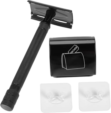 Griffrasierer Satz Doppelseitig aus Aluminiumlegierung und Zinklegierung | Klingenauffangbox und Halter, für Barbershops und Reiseeinsatz, 1 Satz