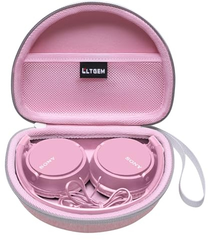 L LTGEM Headphone Case for Sony MDR ZX310 ZX310AP ZX110 Overhead Headphones Carry Case with Cable Storage and Wrist Strap Protective Travel Bag - Pink