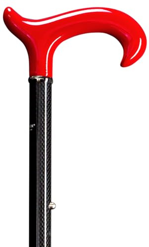 Gehstock Carbon Scuderia, Derbygriff rot, ABS Kunststoff, Stock Carbon, höhenverstellbar 80-95 cm, Schwarzchromring