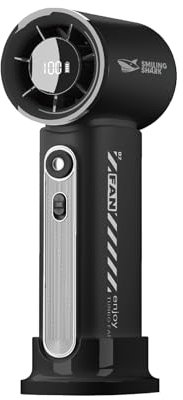 Smiling Shark TF-02 Ventilador Turbo Portátil, Turbo 1-100 Velocidades Mini Ventilador Portátil de Mano [12H Max] con Pantalla LED y Cordón/Base, Mano/Escritorio 2 en 1 para Uso Interior y Exterior