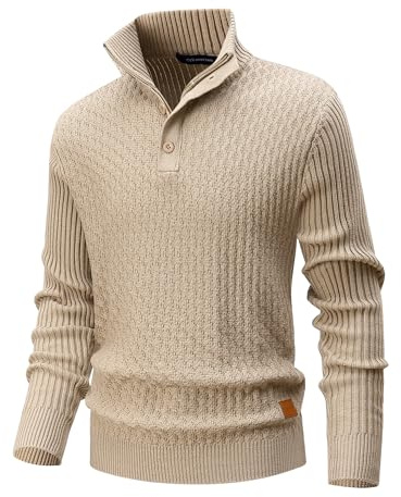 CoXuantion Maglioni Uomo Collo Alto Pullover Invernali Caldo Lavorata a Maglia Casual Maglione con Zip Leggera Giacca Maniche Lunghe Felpa M,Khaki