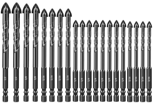 Linkstyle Steinbohrer Set 20-teilig für Fliesen Beton Glas und Keramik | Mit Hartmetallspitzen und Sechskantschaft als Betonbohrer Set und Fliesenbohrer Set in fünf Zollgrößen