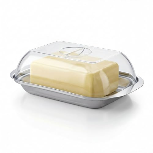 Steel-Function Butterdose Edelstahl mit Deckel – Elegante Butterdose mit Kunststoffdeckel, ideal für Kühlschrank und Tisch - Langlebig, pflegeleicht und stilvoll für die Aufbewahrung und Servierung