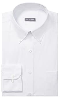 Van Heusen Men's Pinpoint Regular Fit Solid Button Down Collar Dress Shirt, White, 16.5 Neck 32-33 Sleeve