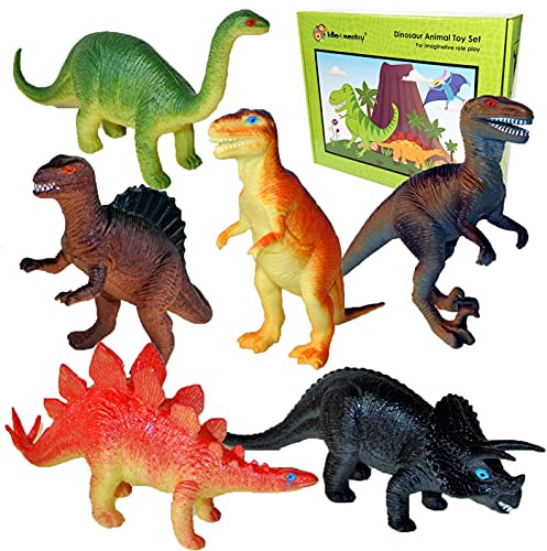 Dinosaur toys set of 6 plastic dinosaurs - Large 7 inch dinosaur figures labelled with names and gift boxed - age 3