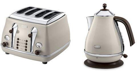De'Longhi Vintage Icona Dolcevita Jug Kettle and 4 Slice Toaster Bundle - Cream