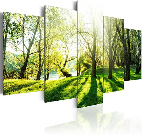 B&D XXL - Leinwandbild Landschaft Park Bäume, 200x100 cm, 5-teilig, modern | Hochwertige Leinwand, sofort aufhängbar, ideal fürs Wohn- oder Schlafzimmer, wasserfest und lichtecht, langlebig, stilvoll
