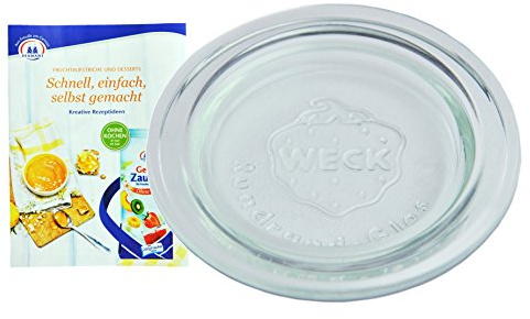 WECK Ersatz-Glasdeckel für Rundrandglas 100 mm, Glasdeckel, Ersatzdeckel, Ersatzglas, Glasauflage transparent, passend für WECK-Rundrandgläser RR100 incl. Gelierzauber Rezeptheft von Diamantzucker