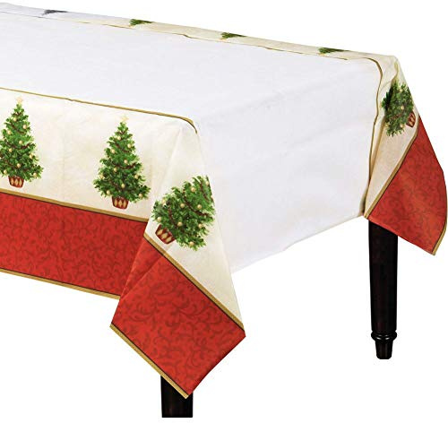 Classic Christmas Tree Paper Table Cover - 54 x 102 Red/Green 1 Pc.