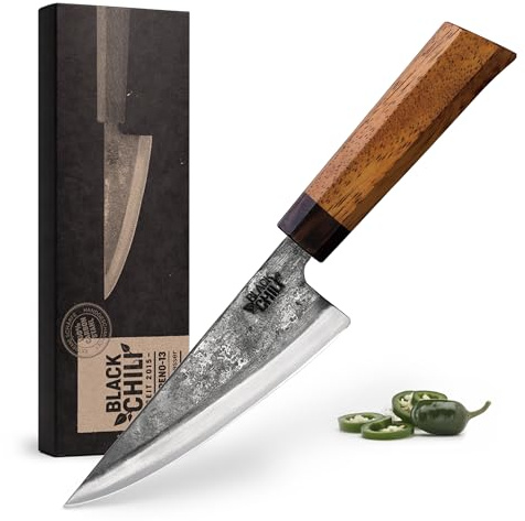 Black Chili Gemüsemesser | Griff: Eisenholz | 13 cm Carbonstahl Klinge | Extrem scharf und langlebig | Kochmesser für Gemüse | Küchenmesser klein & Schneidemesser | JALAPENO-13