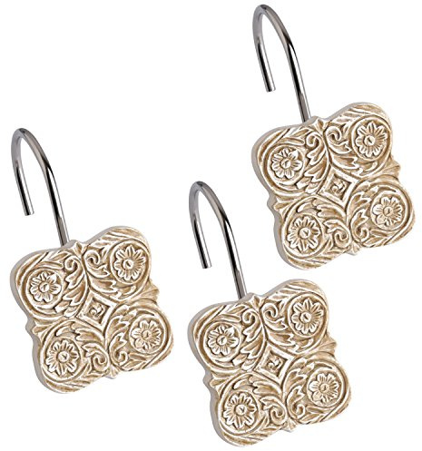 Kreativa dofter duschdraperiringar set med 12 duschset ringar 100% rostfri – för badrum duschdraperi stång Victoria samling (beige)