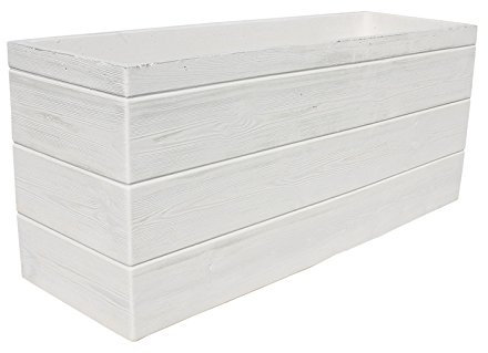 AnaParra Jardinera Rectangular Moderna en hormigón aligerado para Exterior Madera 90X29X37cm. Natural Blanco