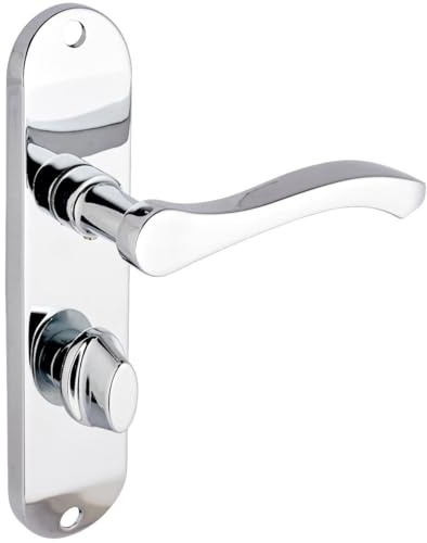 Designer Levers Capri Contemporary Design Lever Door Handle, 1 Pair | Polished chrome; bathroom door handle; 180 x 40mm; thumbturn included; 180mm. backplate length.