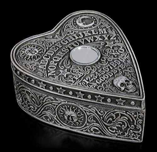 Figuren Shop GmbH Fantasy Schmuck-Schatulle in Herzform - Spirit Board | Gothic Schmuck-Dose mit mystischen Symbolen und Ornamenten, handbemalt