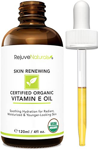 Vitamin E Oil - 100% All Natural & USDA Organic (LARGE 4oz Bottle) Visibly Reduce the Look of Scars, Stretch Marks, Dark Spots & Wrinkles for Hydrated & Youthful Skin. Face & Body Moisturizer