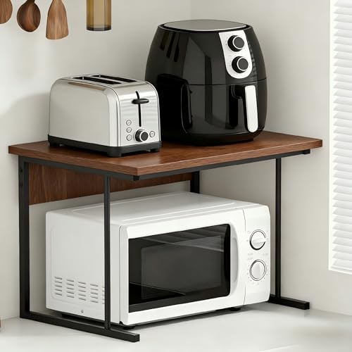 QIHANG-UK Küchenregal für Mikrowelle 2-stufiges Mikrowellenregal Küchenorganizer, Platzsparendes Regal für Küche Arbeitsplatte, für Mikrowellen, Toaster, Airfryer (Schwarz/2 Ebenen)