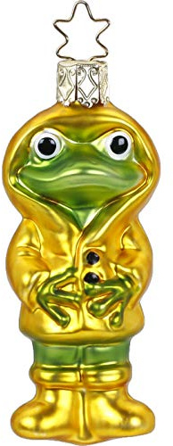 Christbaumschmuck Glas 8.5cm Frosch in Regenjacke mundgeblasen handbemalt Weihnachtskugeln grün gelb