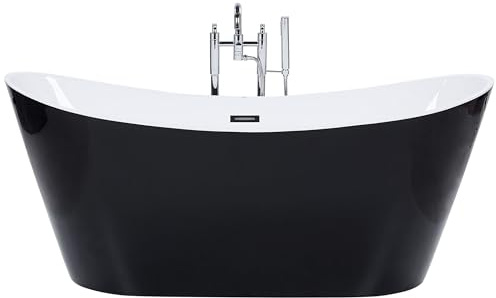 Edle Acryl Badewanne oval freistehend schwarz mit Überlauf 180 x 78 cm Antiqua