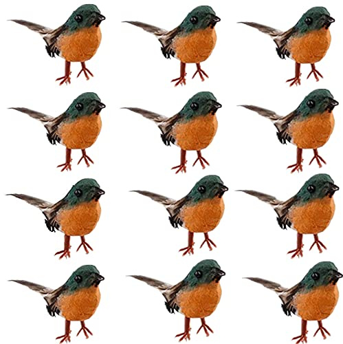12 PCS Robin Bird Christmas Decorations, Vivid Artificial Feather Cute Robin Birds Christmas Tree Hanging Pendant for Party Home Spring Garden Courtyard Ornaments