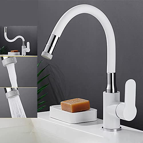 Unterfenster Armatur Küche Klappgriff Wasserhahn Küche Vorfenster Spültischarmaturen mit 2 Strahlarten, Messing Küchenarmatur Klappbar Mischbatterie Küche 360° Drehbare, Kaltes Heißes Wasser (Weiß)