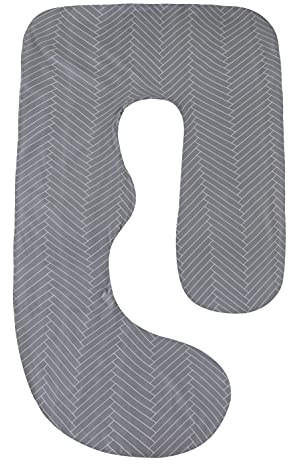 SHANNA Schwangerschaftskissenbezug, J-Form, maschinenwaschbar, Ersatzbezug (gestreift, grau)